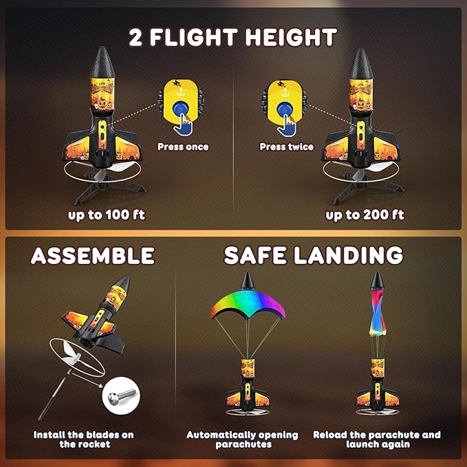 Rocket Launcher for Kids with Launch Set Up to 200 Ft Air Model Rocket Toy with Parachute, Space Ship Outdoor Toys for Ages 8-13 Boy Birthday Gift Birthday Gift for Kids