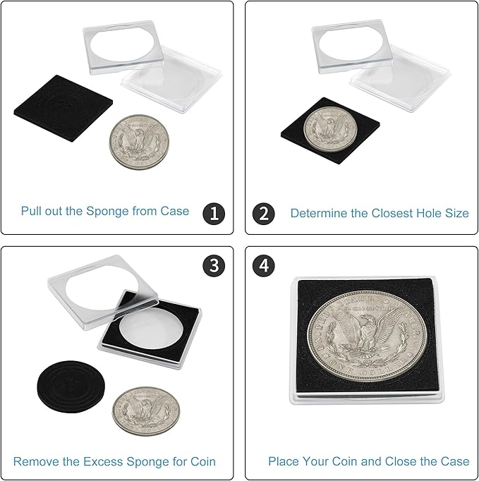Coin Snap Holders, 20 Pcs Silver Dollar Coin Holders, Clear Coin Capsules Cases for Collectors with 5 Sizes Black Gasket 20/25/30/35/40mm, Plastic Storage Organizer Box for Coin Collection Supplies