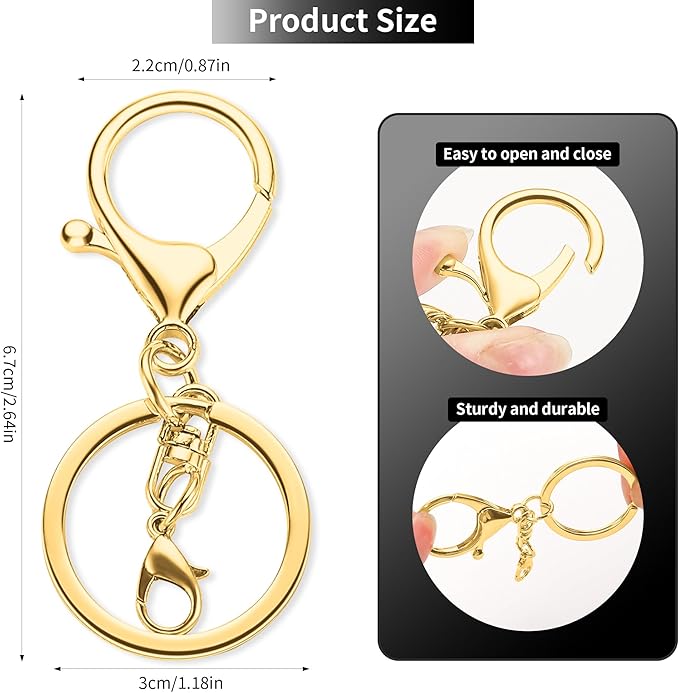 10 Pack a Set Metal Lobster Claw Clasps and Key Rings, Key Chain Accessories, Keychain Making kit for Keys, Art Crafts, Jewelry Making, Gold