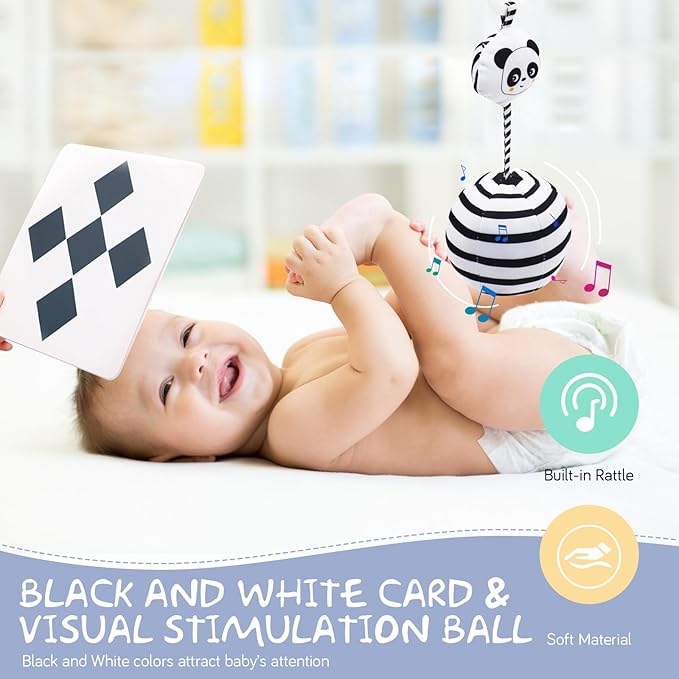 vocheer Black and White Baby Toys, 7 in 1 Sensory Toys for Infants, Tummy Time Toy Newborn 0-3 Months Brain Development, High Contrast Baby Cards Infant Montessori Toy Gift