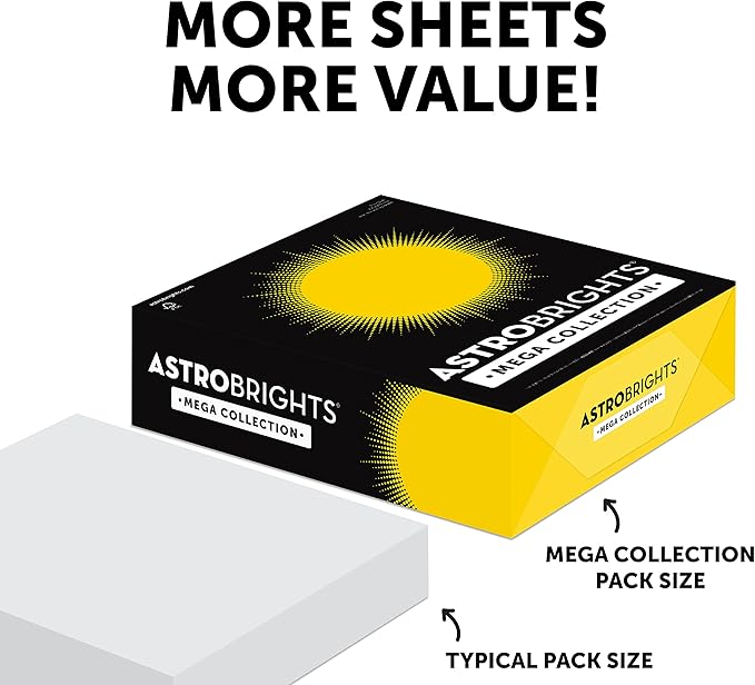 Astrobrights Mega Collection, Colored Cardstock,"Classic" 5-Color Assortment, 65 lb/176 gsm, 8.5" x 11" - MORE SHEETS! (91630) (Pack of 1920)