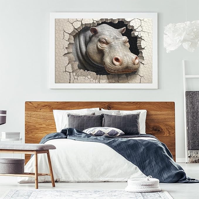Hippo for Adults Fun 1000 Piece 3D Animal Thickened Wooden Jigsaw Puzzles Stress Relief Toy Home Decoration Toy Intellectual Game Education Game Premium & Durable 1000pcs (75x50cm)