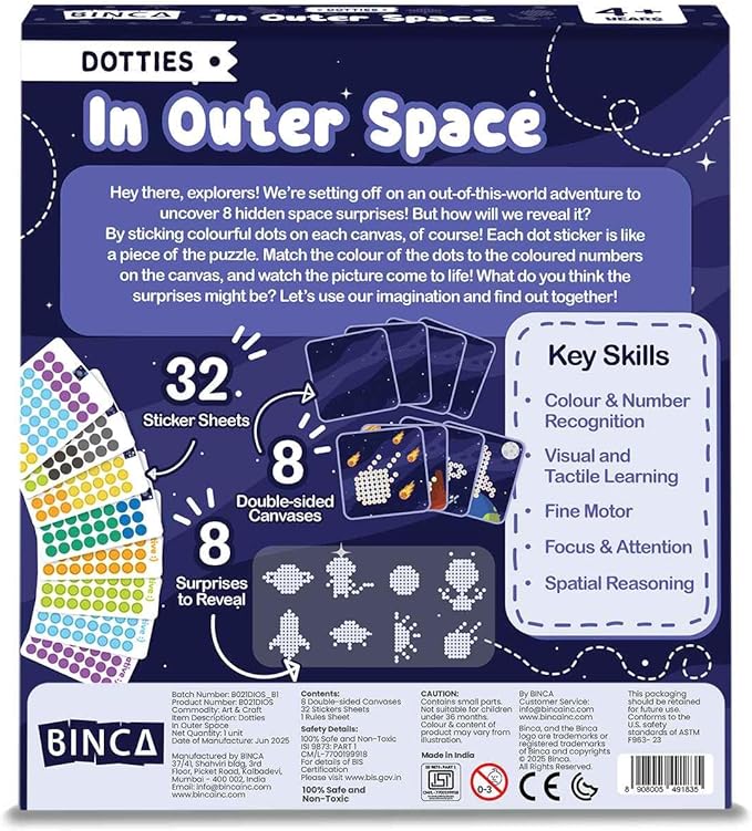 BINCA Dotties Dot Art Activity Kit - Space, 1500+ Stickers, Mess-Free Activities, DIY Dot Sticker Art for Toddlers, Kids Travel Activities, Craft Kits & Gifts for Boys & Girls Ages 4,5,6,7