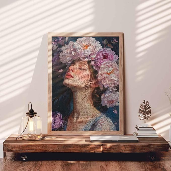 Flower Head Women Jigsaw Puzzle,Girl Puzzles for Adults 1000 Pieces，27 x 20 Inches Puzzles for Families, HD Quality Lady Photo Puzzle Gift, Perfect for Party Game Gifts