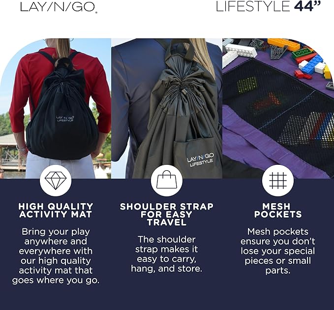 Lay-n-Go 2-in-1 Small Portable Drawstring Toys Storage Organizer and Play Mat for Room and Travel, Made for Kids and Toddlers with a Durable Patented Design