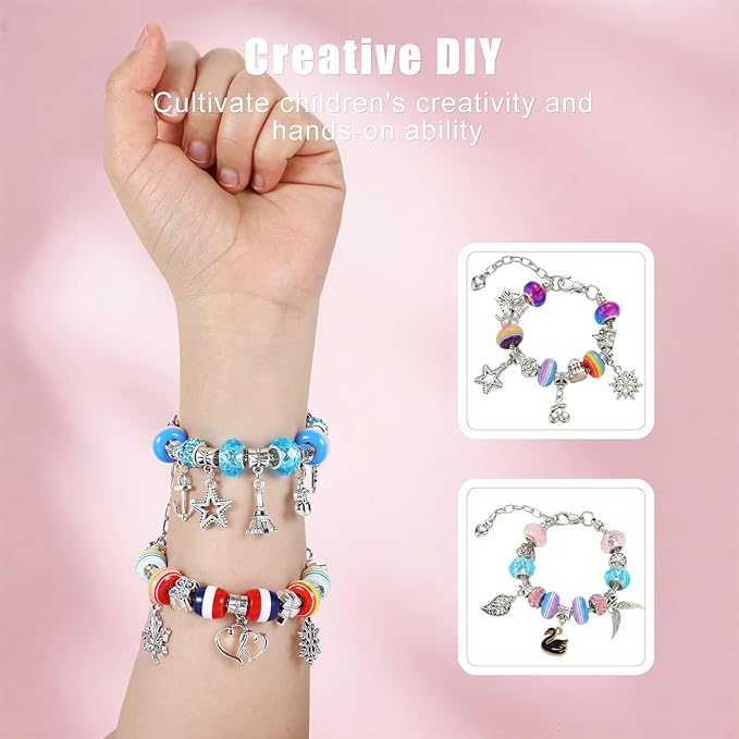 Emibele Girls Charm Beads Bracelet Making Kit with Portable Jewelry Box, Jewelry Making Kit for Kids Age 5 6 7 8-12, DIY Arts Crafts Toys for Teens Girls Gift Choices on Birthday Valentines Christmas