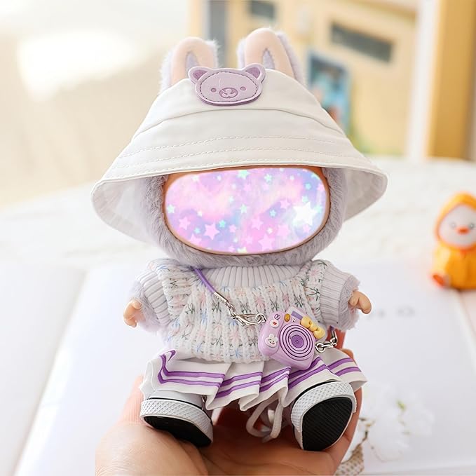 17cm Doll Clothes Set, 5 Pieces Dress Outfit Set for 6.7inch Doll Suit, Fashion Chic Hat & Clothes Accessories for 1st/2nd/3rd Gen Dolls Play & Display Purple