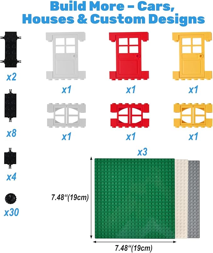1600 PCS Building Bricks Set, Classic Bulk Building Blocks Compatible with All Major Brands, Includes 3 Baseplates, 53 Wheels Doors Windows Accessories, Creative STEM Construction Toy Gift for Kids