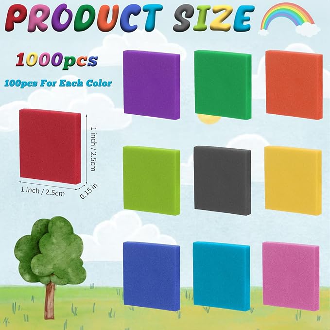 Coopay 1000 Pcs Foam Square Color Tiles, Math Counters, Sorting Colored Foam Squares Math Counting Manipulatives, Game Tokens, Bingo Chips, Classroom Crafts for Kids Learning Development Toys