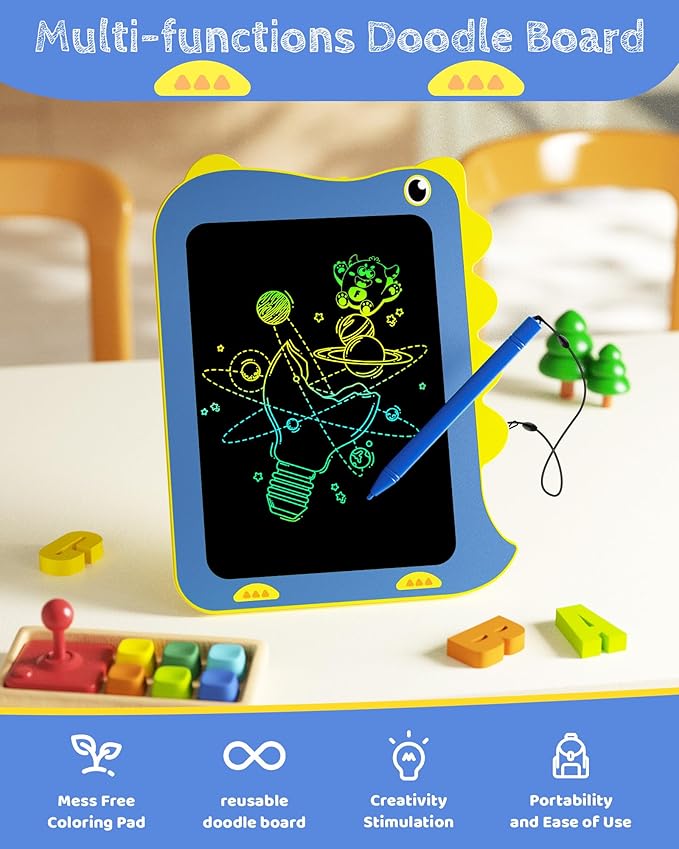TEKFUN LCD Writing Tablet for Kids, Doodle Board Dinosaur Toys, Travel Essentials Toys for 3 4 5 6 Year Old Boys Girls, Easter Birthday Christmas Gifts (8.5inch Blue)