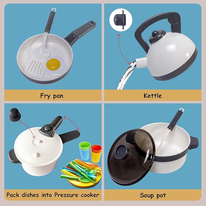 Kids Kitchen Toy Cookware with Play Food Toy Set,Kitchen Play Accessories with Pots and Pans,Cutting Food Toy Utensils,Play Dishes Learning Toys Gift for Toddlers Boys Girls(72 PCS)