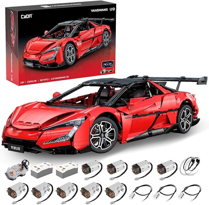 CaDA Master Yangwang U9 Super Car Brick Set, C64011W 1:8 Sports Car Building Block Kit with U-Turn Function, Dancing Building Block Model for Adults Collectors (3671PCS)