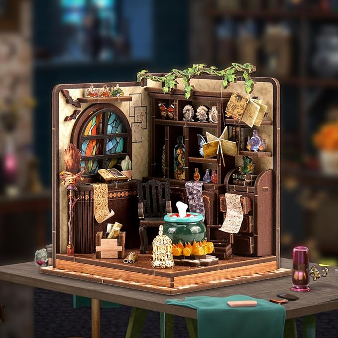 Book Nook Kit for Adults, 3D Wooden Miniature DIY House Craft Kit Book Nook Decor Bookshelf Insert Diorama Birthday Gift