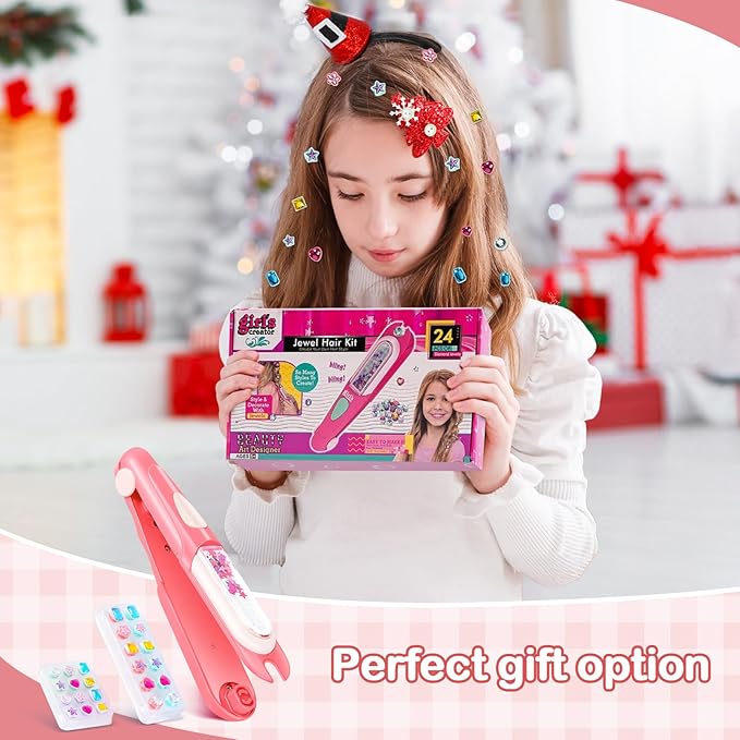 Hair Gem Stamper Kit,Bling Hair Jewels for Girls, Hair Styling Tool with Reusable Shining Diamonds, Christmas Birthday Arts & Crafts Gift for 5-12 Year Old Girl