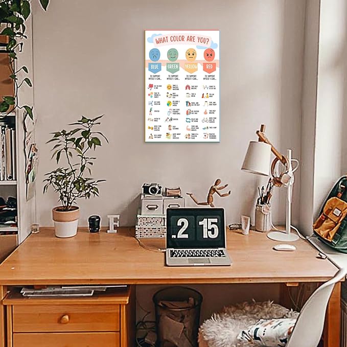 Mental Health Canvas Wall Art Feelings Chart Emotions PosterAwareness Preschool Emotions Faces Calm Prints Calm Down Corner Home for Kids Room Classroom Wall Decor 16x24in Framed