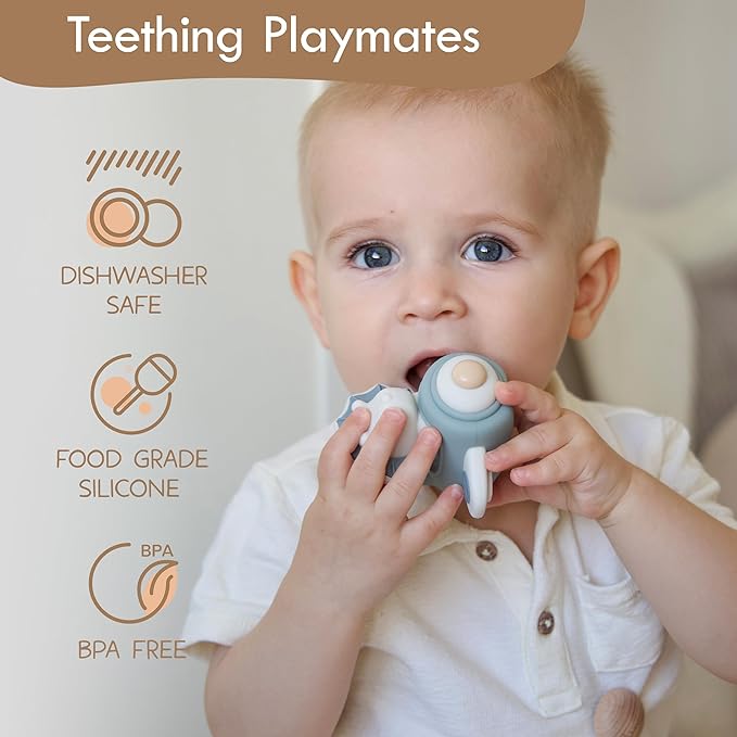 Moonkie Bunny Baby Stacking Toys | 7-Piece Silicone Rings for Teething Relief | Educational Toy for Infants & Toddlers 6 Months+ | Baby Shower or Birthday Gift for Girls