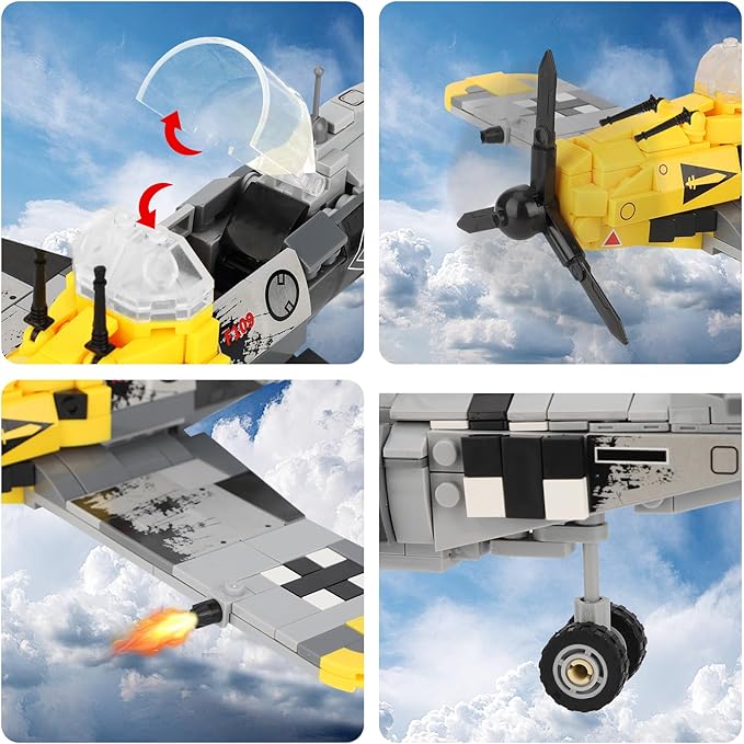 YYKNGYI BF-109 Fighter Jet Plane Jet Building Set - Compatible with LEG0 7 Year Old boy, Military Airplanes Model, WW2 Military Gift for Boys 8-12 (493psc)