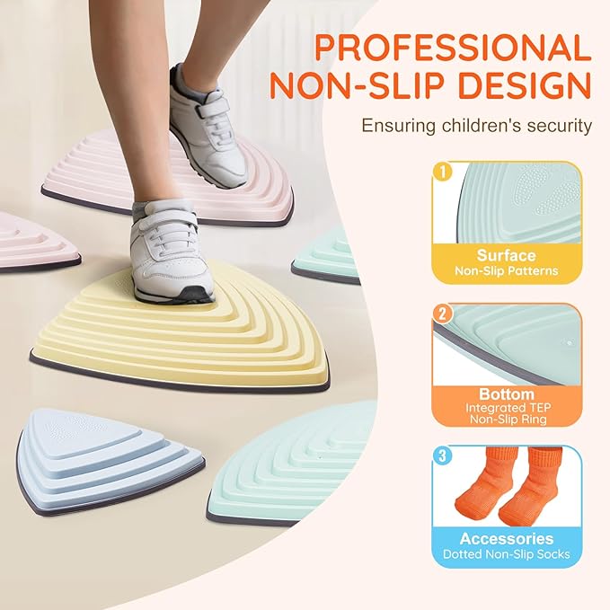 VEVOR Balance Stepping Stones for Kids, 6 PCS, Up to 220 lbs, Non-Slip Toddlers Sensory Stepping Stones, Obstacle Course Coordination Game Toys Indoor or Outdoor Play for Children Aged 3 4 5 6 7 8+