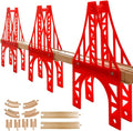 Wooden Train Bridges, 3 Suspension Bridge, Wooden Train Track Accessories, Wood Train Track, Train Tracks Compatible with All Major Brands, Wood Toys for Girls & Boys