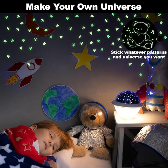MAQIHAN 200 Glow in The Dark Stars for Ceiling - Glowing Stars and Moon Stickers Estrellas que brillan en la oscuridad para el techo de cuarto Plastic Space Galaxy Decals Bedroom Wall Decorations