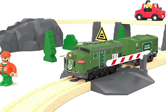 Train Toy Remote Control Locomotive, Motorized Train Set for Wooden Track, Electric Trains with Sound & Lighting Effects Compatible with Thomas, Brio, Chuggington