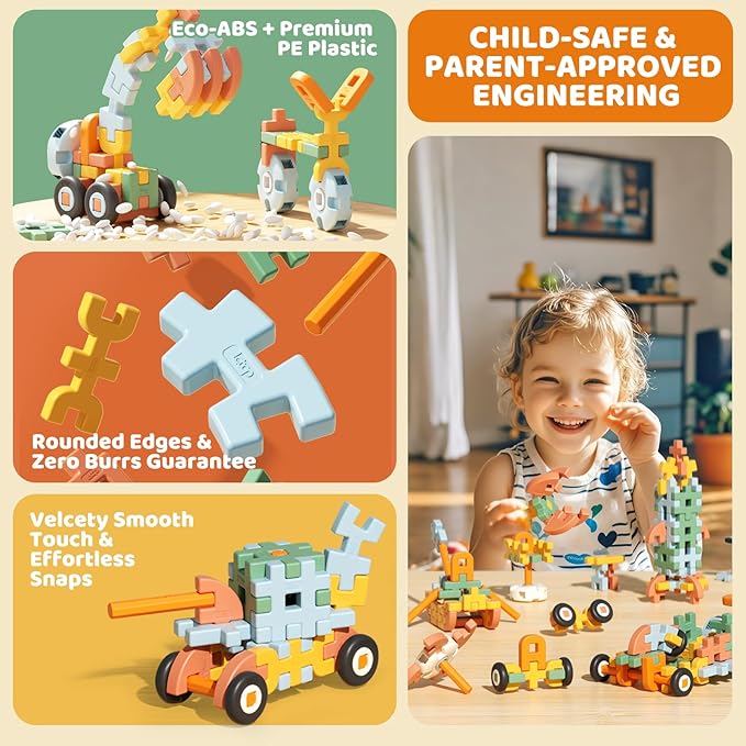 Interlocking Large Building Blocks for Toddlers 3-5, STEM Building Toys for Kids 3 3+ 4 4+ Year Old, Manipulatives Preschool Kindergarten Toys for Kids Age 3+, Birthday Gifts for Boys Girls