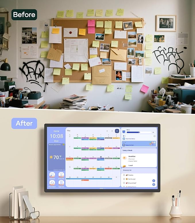 Cozyla Mate Digital Calendar+ 2: 32 Inch Wall Touch Screen Chore Chart Customize Dashboard Smart Electronic Calendar for Family Schedules Meal Planner Supports All Google Play Apps Wall Mount Black