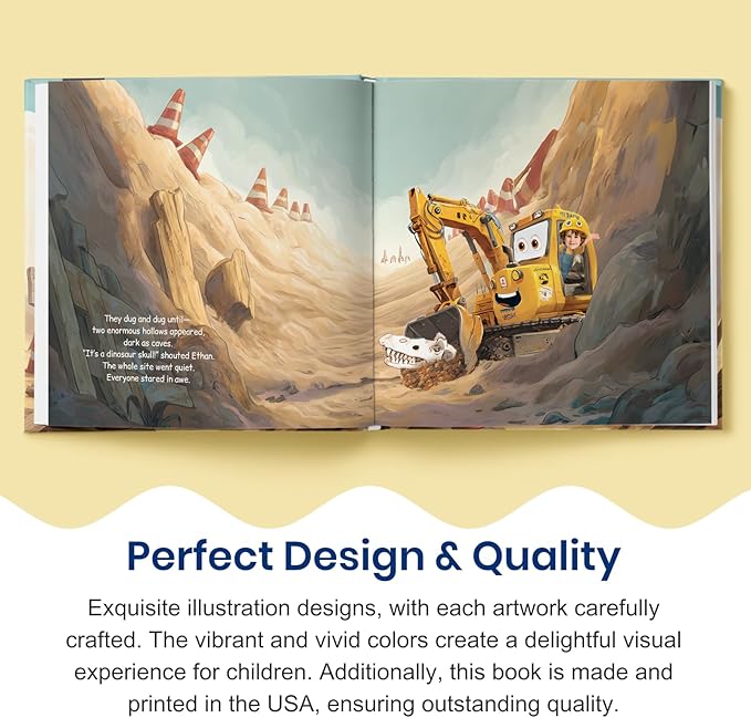 ELFINK Personalized Children Story Books - The Mighty Digger & Dinosaur Discovery - Customized Name & Photo - Baby Gifts - Children Bedtime Story (Soft Cover)