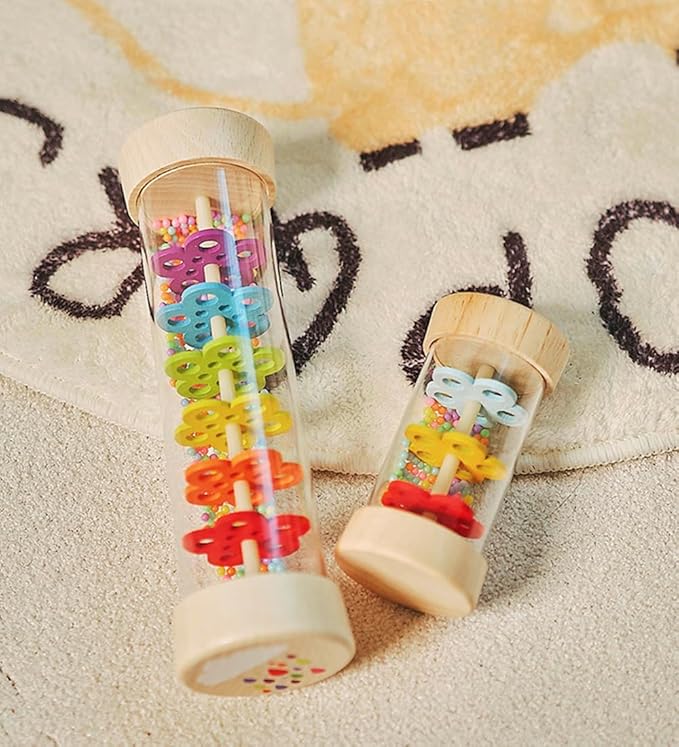 Oneshow Rain Sticks for Kids, Wooden Rainmaker Montessori Toys for Baby 6-12 Months, Baby Rattle Sensory Development Musical Instruments Toys for 1 Year Old Toddler Kids, Rain Maker 2 Pack