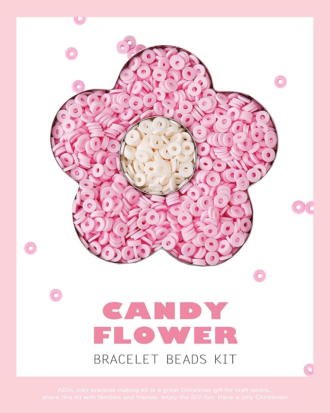 ADIIL 7200pcs Clay Beads Bracelet Making Kit, 6mm Polymer Heishi Beads for Jewelry Making, Friendship Bracelet Kit Birthday Gift for Adults Pink
