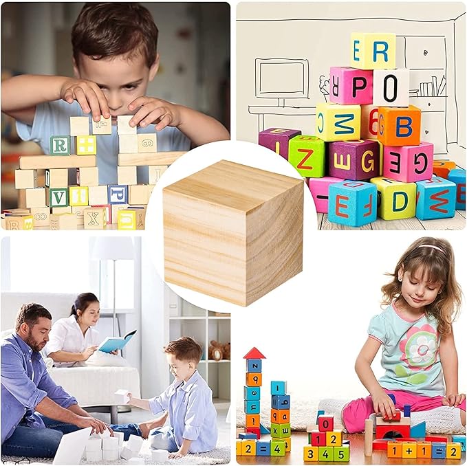 Natural Wooden Blocks for Crafts - Unfinished Wood Cubes, 2 cm Square Blocks, Pack of 80 for Arts and DIY Projects