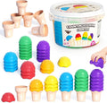 NEOROD Rainbow Ice Cream Counting Toy & Color Recognition Stacker，Sensory Math Manipulatives for Toddler Preschool Learning Activities, Fine Motor Skills Toy,Set of 42 Scoops，6 Cones, a Container.