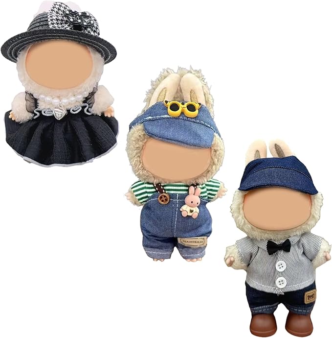 Clothes for 17cm Doll (No Doll)- 3 Sets Premium Handmade Clothes for LBB Dolls, Adjustable Kawaii Outfits for 17cm Collectibles | Stylish Fashion for Play Display Holidays