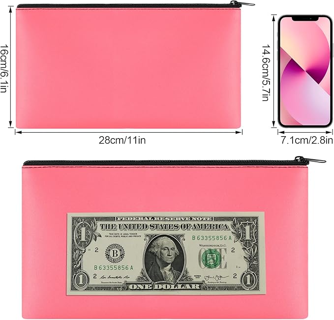 2 Pieces Money Bags with Zipper, 11x6.1 inch Money Pouch, Bank Bag, Cash Bag, Check Wallet, Cosmetics(peach)