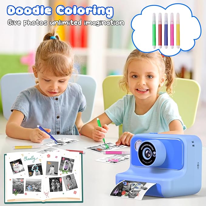 Kids Camera Instant Print, Christmas Birthday Gifts for Girls and Boys, Kids Camera with 32GB Card, Toddler Toy Camera for 3-12 Years Old, Blue