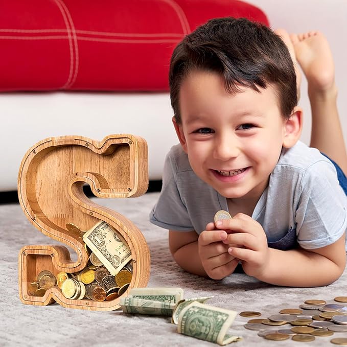 SummiDate Wooden Letter Piggy Bank| Piggy Bank for Boys Girls Toddler| Alphabet S Money Bank| Coin Bank Birthday Gift for Kids|Birthday Gift for Kids (S)