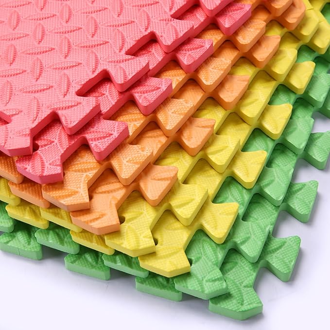 Foam Play Mat for Baby, 0.4 Inch Thick Foam Interlocking Floor Mats, Soft Non-Toxic Baby Playmat, Solid Colored Puzzle Play Mat Kids Floor Mats, 16 Tiles, Red/Orange/Yellow/Green