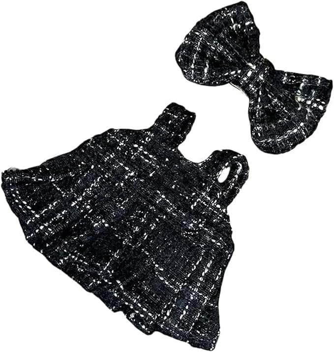 17cm/6.7in Clothes Set for Dolls - Cute Hat & Overalls Outfit, Soft Premium Fabric Dress Up Accessories Suit, Easy On/Off, NO Doll Included (Black Dress)