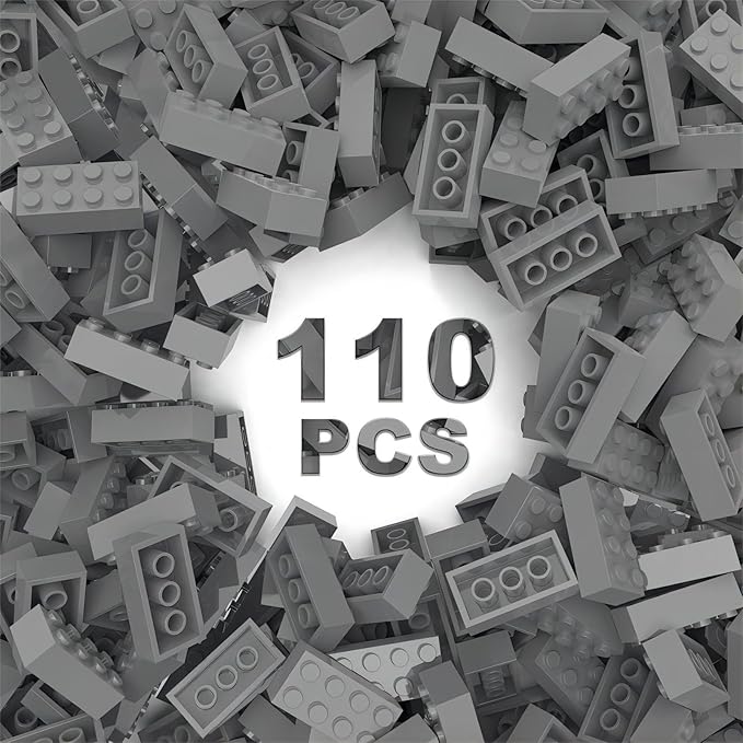 Classic Building Bricks 2x4, Compatible with Lego Parts and Pieces 3001, 110 Piece Bulk Building Block, Creative Building Block for Age 6+ Boys Girls and Bulk Enthusiast (Light Gray)