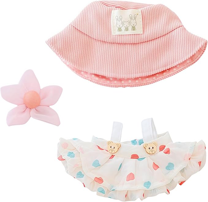 17cm Doll Clothes Set, 3 Pieces Dress Outfit Set for 6.7inch Doll Suit, Fashion Chic Hat & Clothes Accessories for 1st/2nd/3rd Gen Dolls Play & Display Light Beige