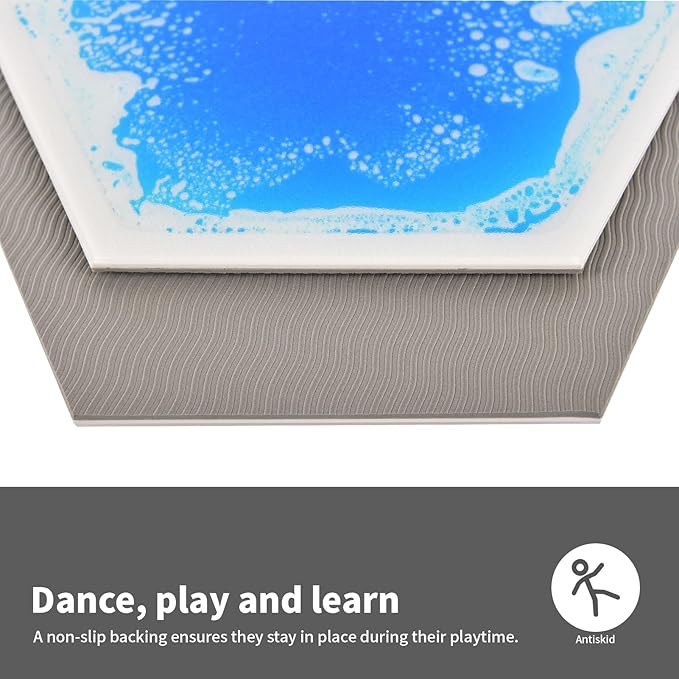 Art3d 6-Tile Hexagon Sensory Floor Tiles for Kids, Toddlers and Children, Colorful Liquid Sensory Activity Mat for Active Play and Decorative