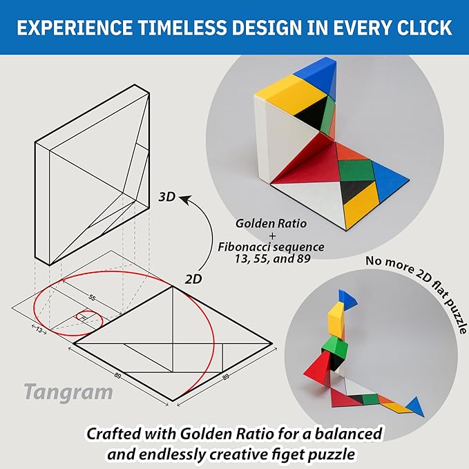 Pickagram Tangram 3D Magnetic Puzzle for Kids (8-12), Adults & Seniors | STEM Certified Fidget Puzzle - Magnetic Pattern Blocks for Cognitive Development, Creativity & Focus - Random Mix