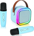 Mini Karaoke Machine for Kids Adults, Portable Bluetooth Karaoke Speaker with 2 Wireless Microphone and Lights Toys for 4, 5, 6, 7, 8, 9,10 Year Old Boys and Girls for Birthday (Blue)
