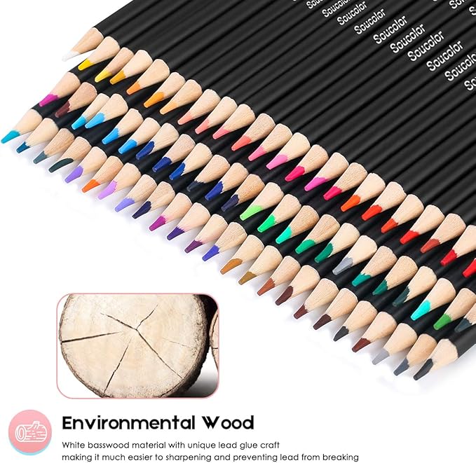 Soucolor 72 Colored Pencils Set - Premium Art Supplies for Kids, Students & Adults - Vibrant Colors, Smooth Writing, Easy Blending and Shading, Perfect for Coloring Books, Sketching & Drawing Pads