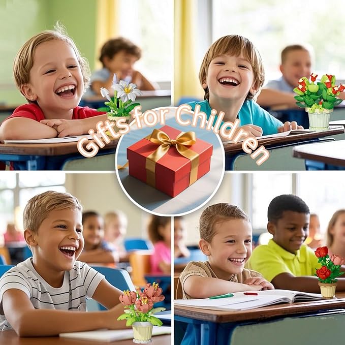 Party Favors for Kids, Tiny Plants Mini Flowers Building Blocks Set for Classroom Prize, Flowers Building Toy, Birthday Gifts for Boys Girls (Lily+Carnation)