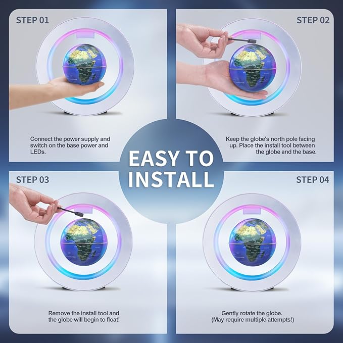 Floating Globe O Frame, Magnetic Levitating Technolog, Cool Gadgets for Men, 4In Globe for Education Office Home Desk Decor, Cool Tech Gift for Holiday Parties Birthday