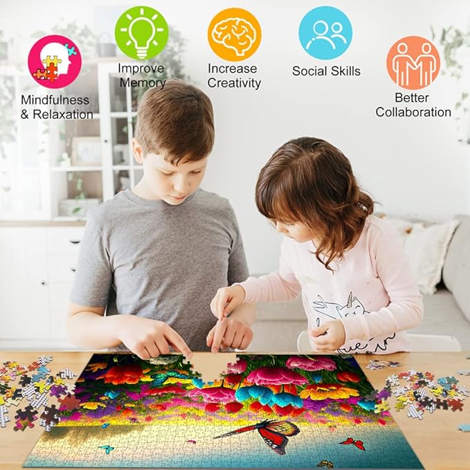 HUADADA Jigsaw Puzzles for Adults 1000 Piece Jigsaw Puzzles for Adults Challenging Game Butterfly Puzzle with Letters on Back（Butterfly and Flower）