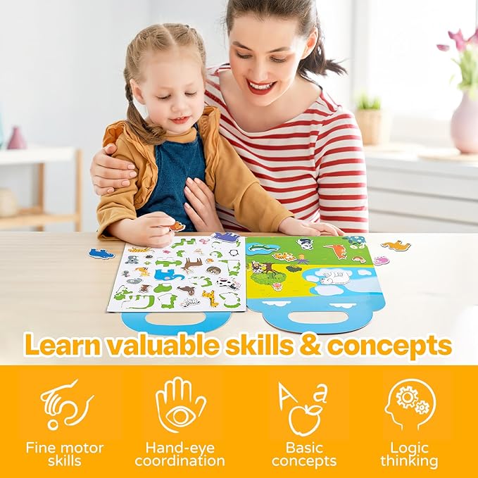 Magnetic Reusable Sticker Book for Toddler, Dinosaur Activity Magnet Book for 3 4 5 Years Boys Girls Road Trip Airplane Train Travel Essentials Toy for Kids Birthday Gifts Educational Learning Toys