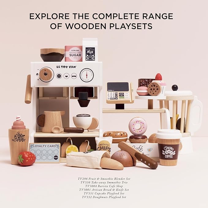 Le Toy Van - Honeybake - Take Away Coffee Cup and Tea Cup - Travel Mug Set - Kids Kitchen Accessories - Role Play Wooden Play Food - Toy Kitchen Accessories - Wooden Kitchen Toys - Age 2+ Years