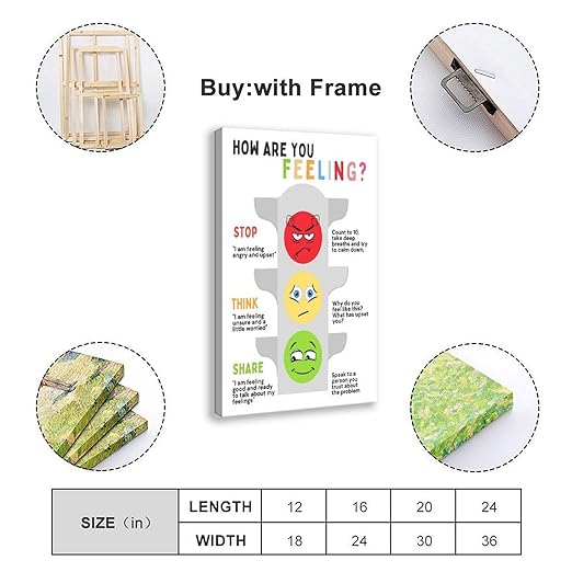 XIANF Self Regulation Traffic Lights Management Classroom Poster, Social Emotional Learning, Feelings Emotions Canvas Poster for Elementary Middle School Classroom Education Frame:24x36inch(60x90cm)